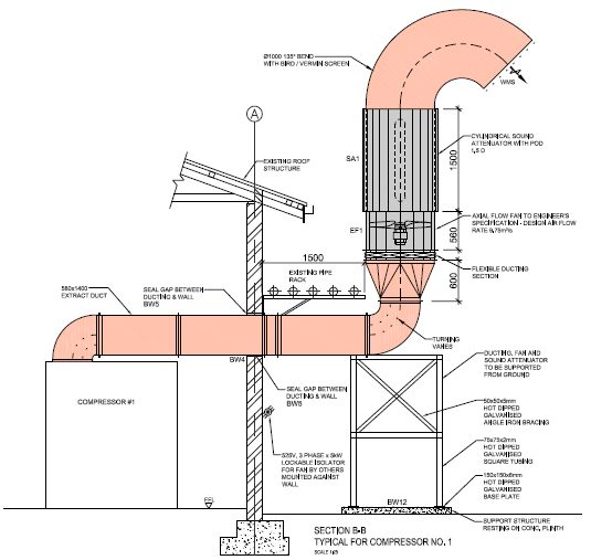 Section drawing of ventilated sound attenuator stack