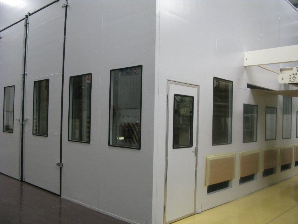 Large enclosed spray booth with observation windows