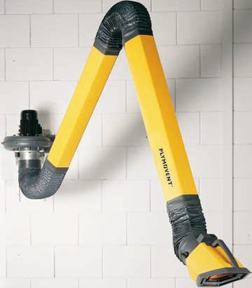 Yellow articulated welding fume extraction arm